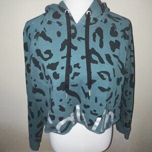 Blue Clavin Klein Cropped Hoodie with Black Leopard Print
